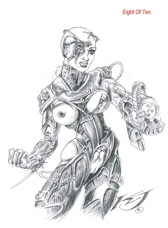 cyborg babe drawing by top artist inspired by our space girl warrior babes