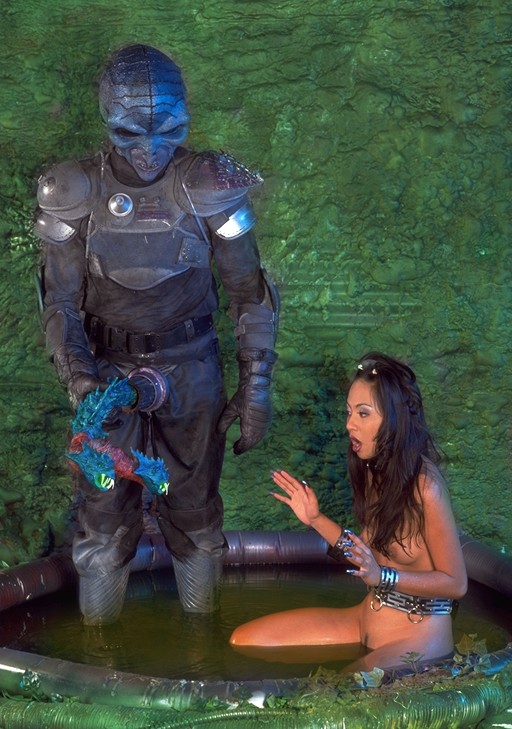 Double cock alien fucks skinny Asian babe in the swamp